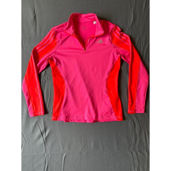 Adidas Women's Climalite Essentials Quarter-Zip Top Solar Pink/Solar Red Medium - Picture 6 of 6